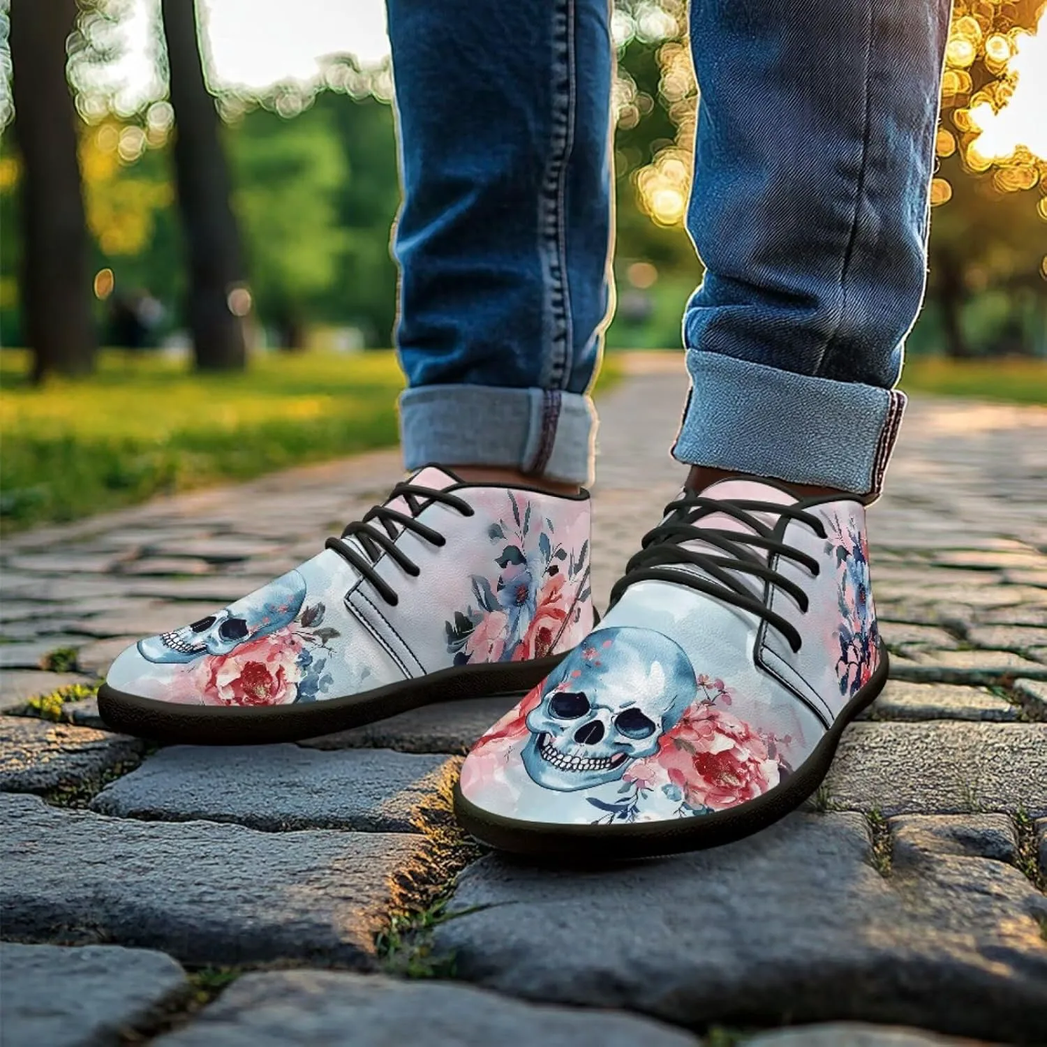 Мужские кроссовки Jeiento Barefoot, ботинки босоногого типа с черепами и цветочным принтом, с широкой носковой частью, воздухопроницаемые, противоскользящие, розовый — фото 4