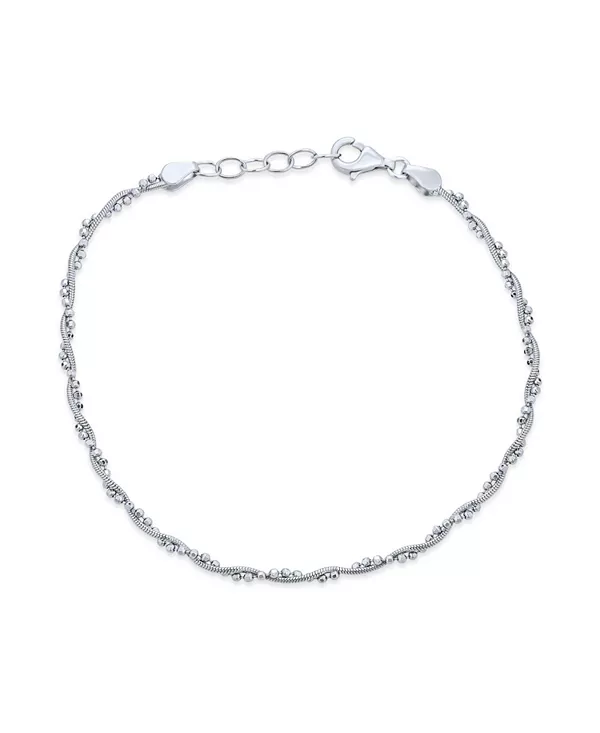 

Браслет на лодыжку из витой цепочки с бусинами-змейкой, стерлинговое серебро, 9-10 дюймов Bling Jewelry, silver