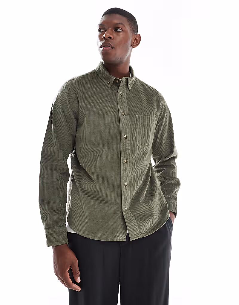 

Рубашка вельвета классического кроя темно-зеленого цвета Asos Design