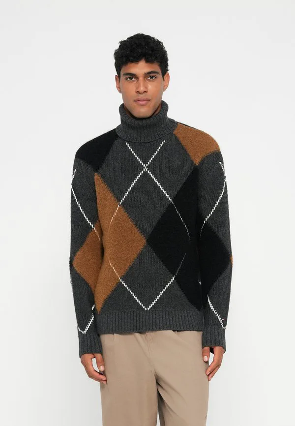 Свитер с высоким воротником из шерстяной смеси с ромбовидным узором Tommy Hilfiger, Dark Grey Heather