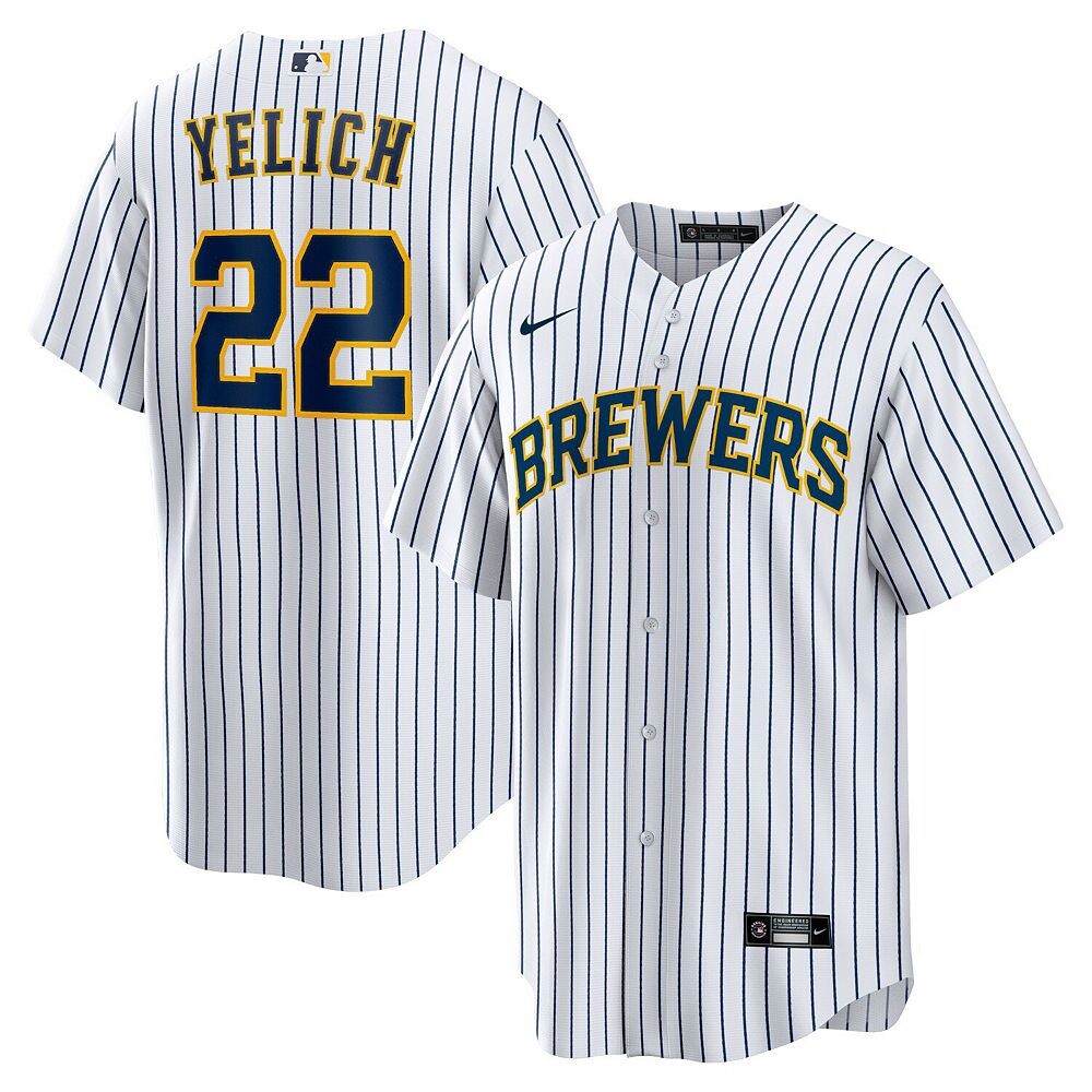 

Мужская футболка Nike Christian Yelich White Milwaukee Brewers Alternate Replica Player, цвет Brw White