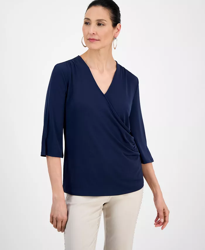 

Женский трикотажный топ с запахом JM Collection, синий