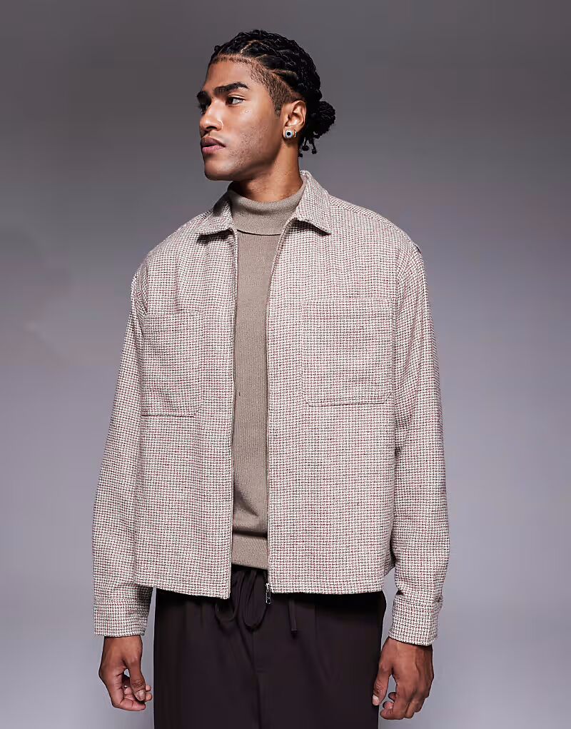 

Рубашка свободного кроя из фланели бежевого цвета в мелкую клетку Asos Design