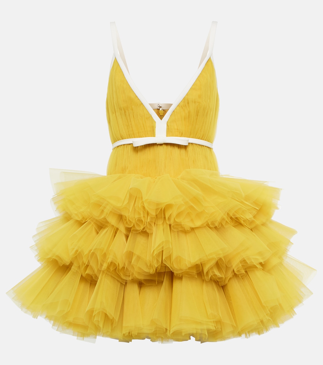 

Мини-платье из тюля с V-образным вырезом и оборками Giambattista Valli, Yellow Gold