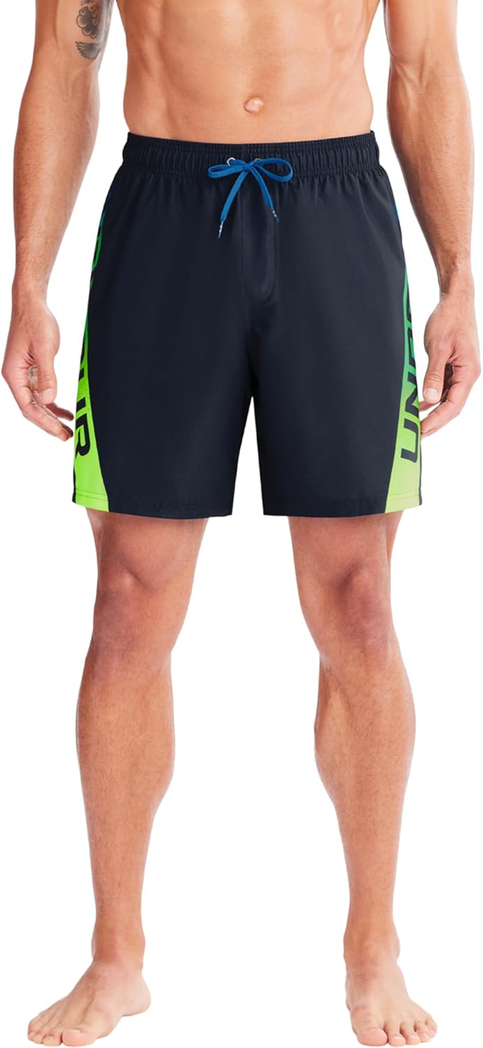 

Мужские шорты для плавания с электробордом Under Armour, затягивающиеся на шнурок и эластичный пояс сзади, быстросохнущие, Downpour Gray Breeze