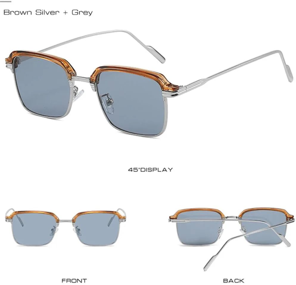 

Солнцезащитные очки в стиле ретро 2027 для женщин, квадратные, с прозрачными линзами с градиентом, защита от УФ-излучения UV400, для мужчин MTZJH, Brown Silver Grey