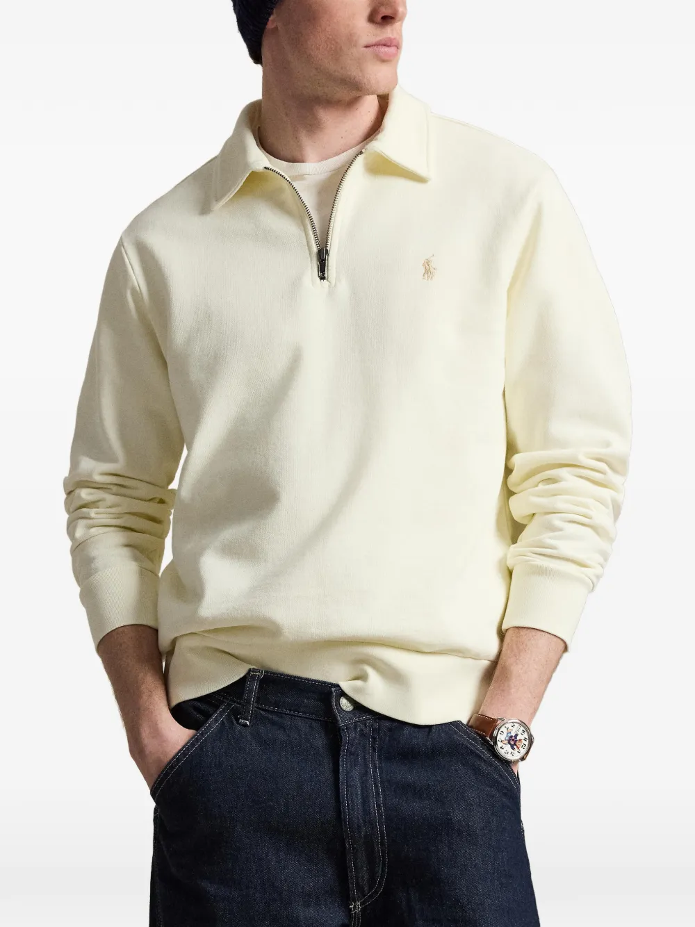 Поло с четверть-молнией и вышитым логотипом Polo Ralph Lauren, белый — фото 3
