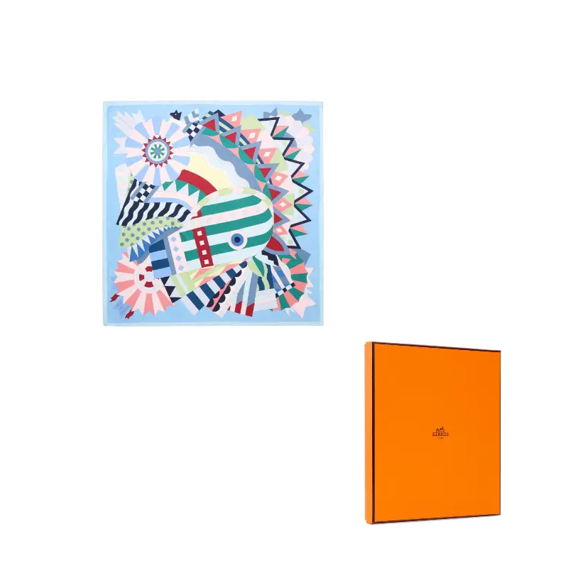 

HERMES Шёлковый платок для женщин, Sky Blue/Green/Pink