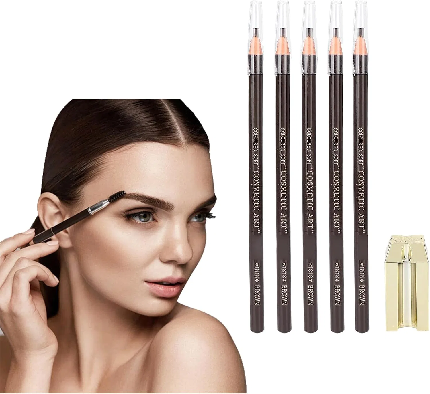 Набор для заточки карандашей для бровей 4 в 1 с 5 карандашами Brrnoo, Brown Eyebrow Pencil
