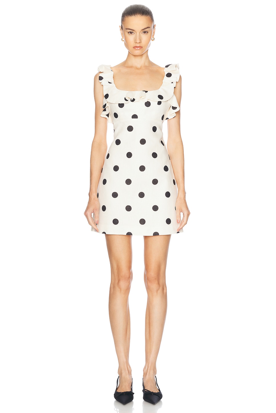 

Мини-платье с оборками Crush Zimmermann, цвет Cream & Black Dot
