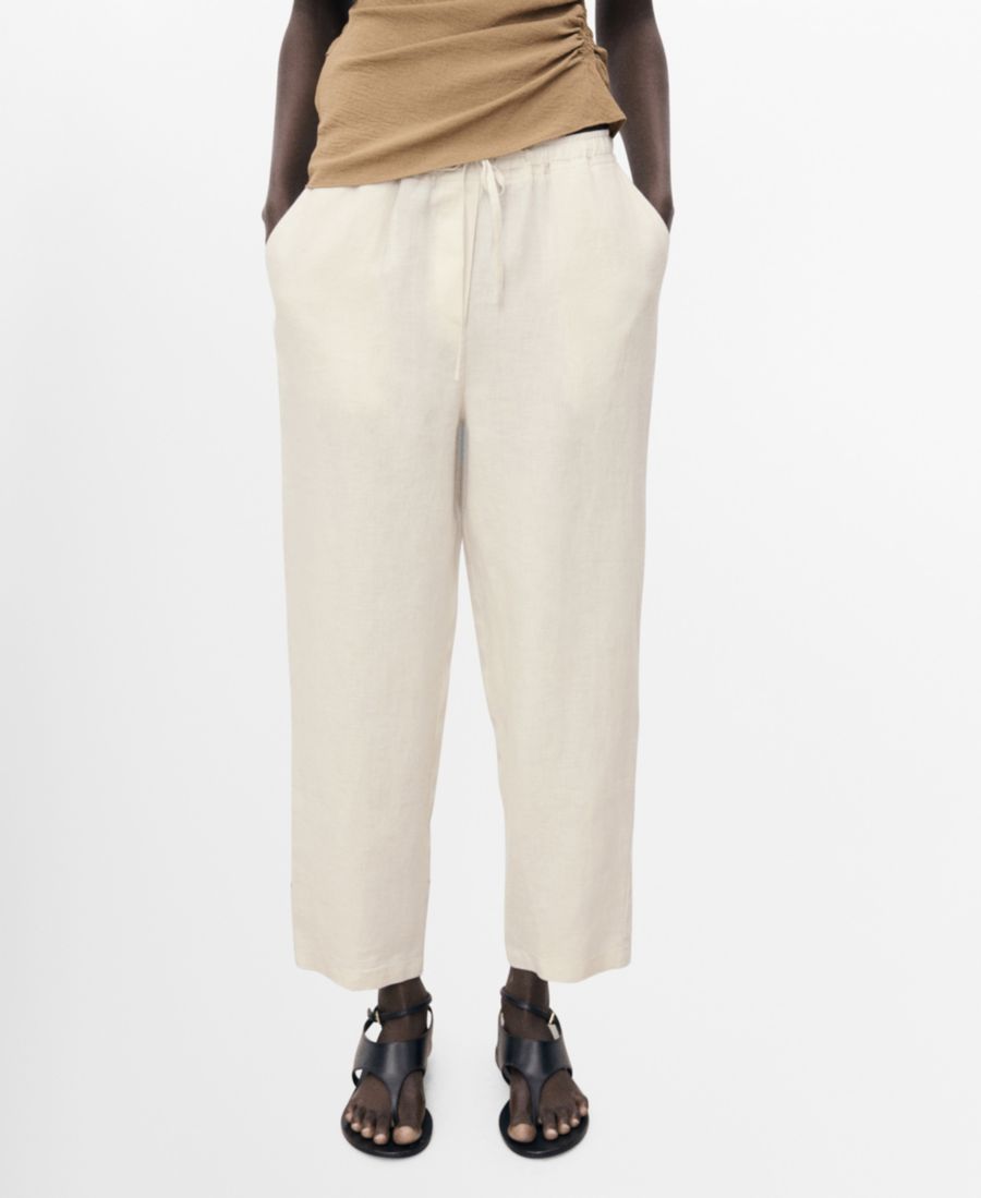

Женские льняные брюки на завязках MANGO, Light, Pastel Gray