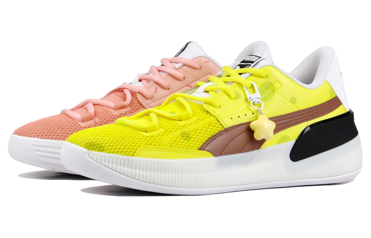 

PUMA Clyde Hardwood Cushioning, износостойкие низкие баскетбольные кроссовки мужские белые желтые розовые