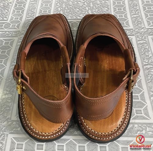 Кожаные сандалии ручной работы Kaptaan Peshawari Chappal, традиционные сандалии из натуральной кожи, удобные мужские кожаные сандалии Generic, коричневый — фото 4