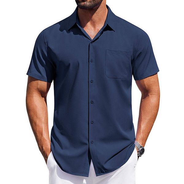 

Мужская летняя пляжная рубашка с коротким рукавом на пуговицах regular fit Coofandy, Navy Blue