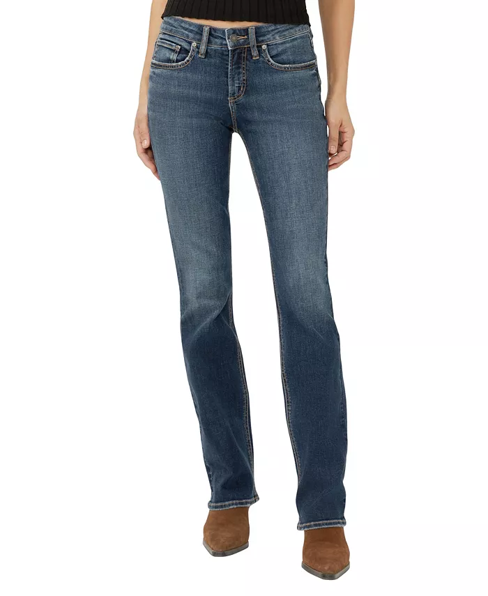 

Женские джинсы Suki Curvy Fit Slim Bootcut со средней посадкой Silver Jeans Co., синий