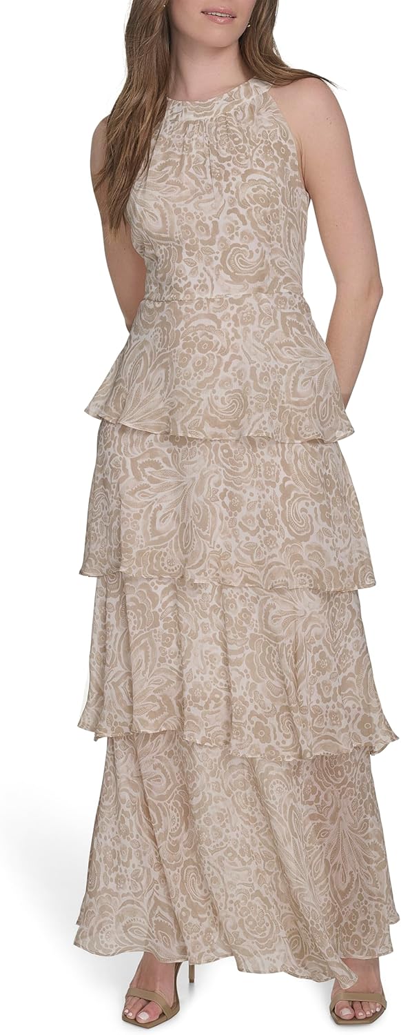 

Женское платье макси без рукавов с халтер-воротом от Tommy Hilfiger, многоуровневое, Khaki Multi