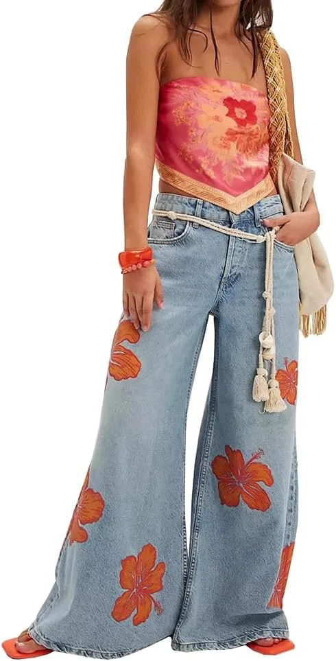 

Женские джинсы Vintage High Waisted Wide Leg с эффектом потертости TACSTRUN