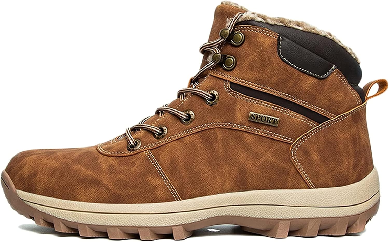 

Зимние сапоги Yiozoi для мужчин, прогулочные ботинки с шнуровкой, высокие, износостойкие, теплые кожаные ботинки, коричневый