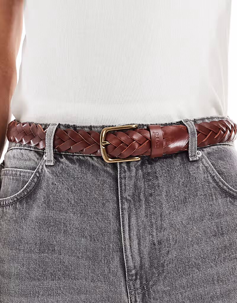 

Кожаный ремень Levi's с тесьмой, средне-коричневый