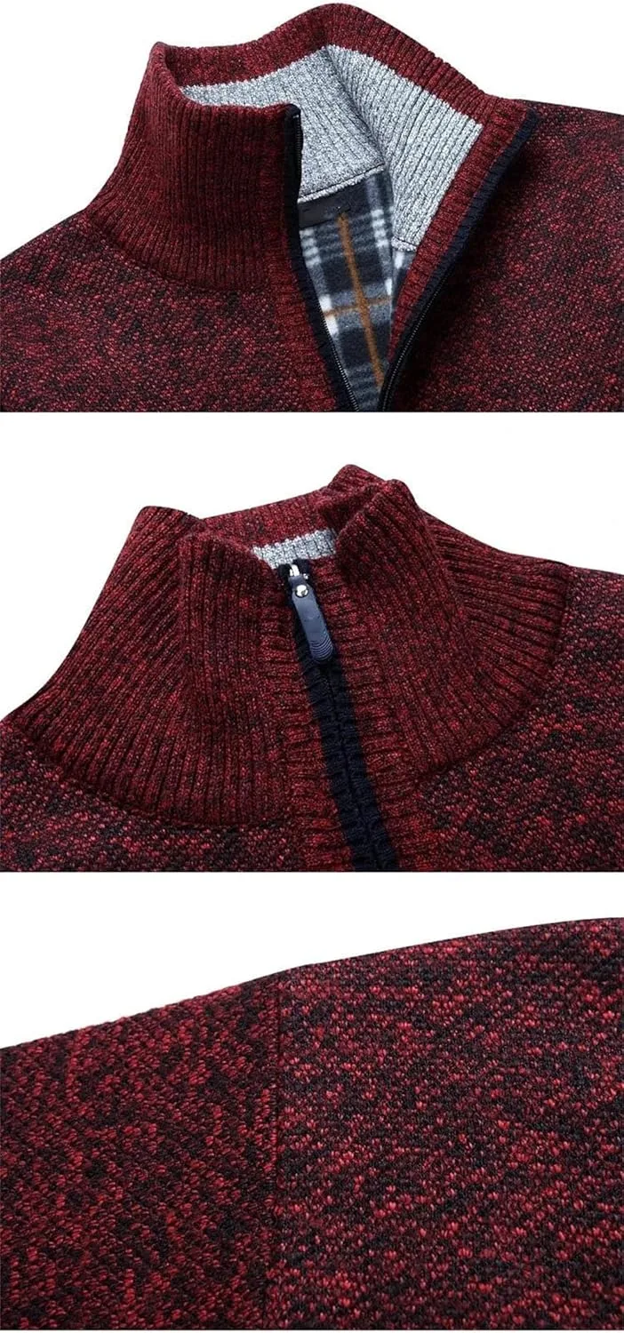 Мужской вязаный свитер-полузип с высоким воротником, slim fit, из шерсти — фото 3