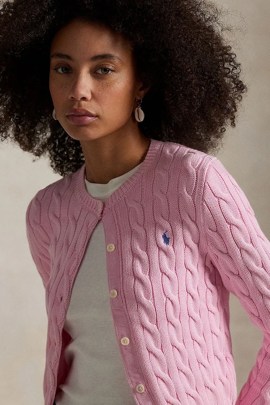 Хлопковый кардиган Polo Ralph Lauren, розовый — фото 4