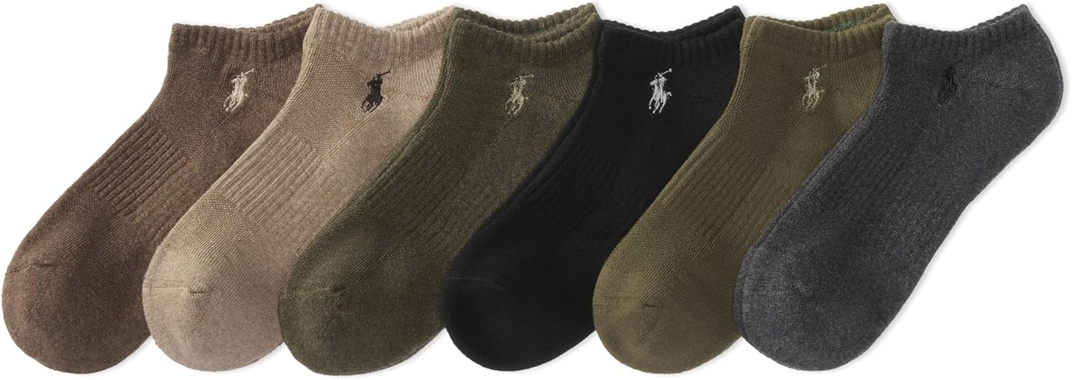 

POLO RALPH LAUREN мужские спортивные хлопковые носки низкие - набор 6 пар - влагоотводящая сетка, Olive Assorted