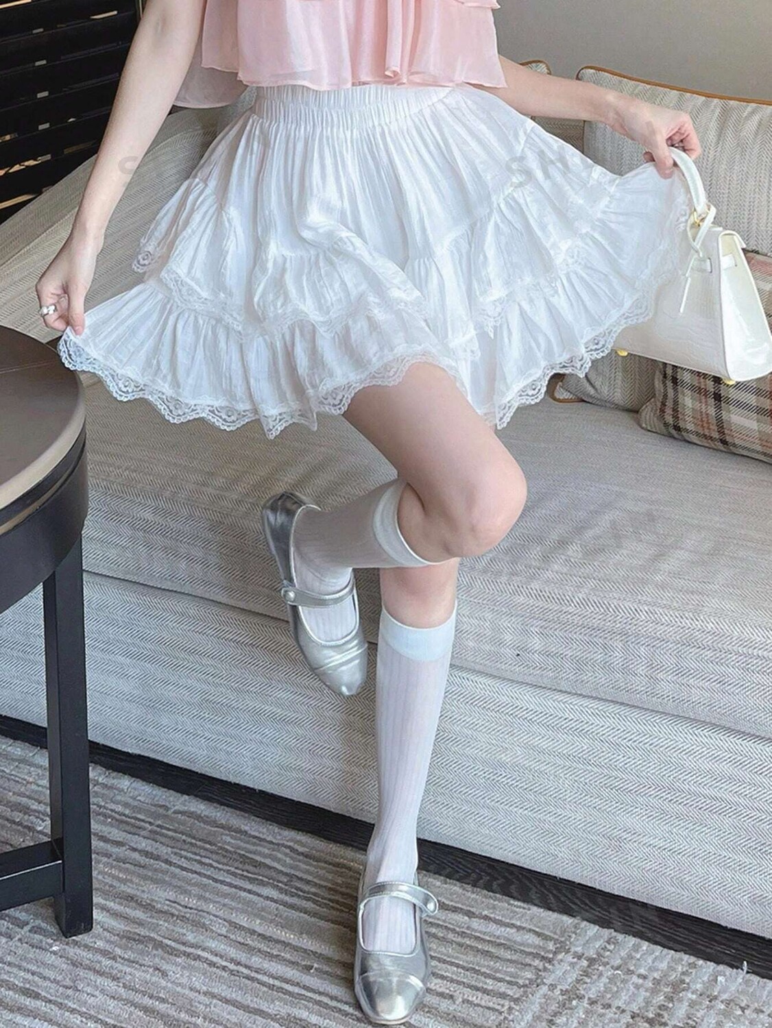 

Повседневная кружевная юбка контрастного цвета для женщин Dazy, белый