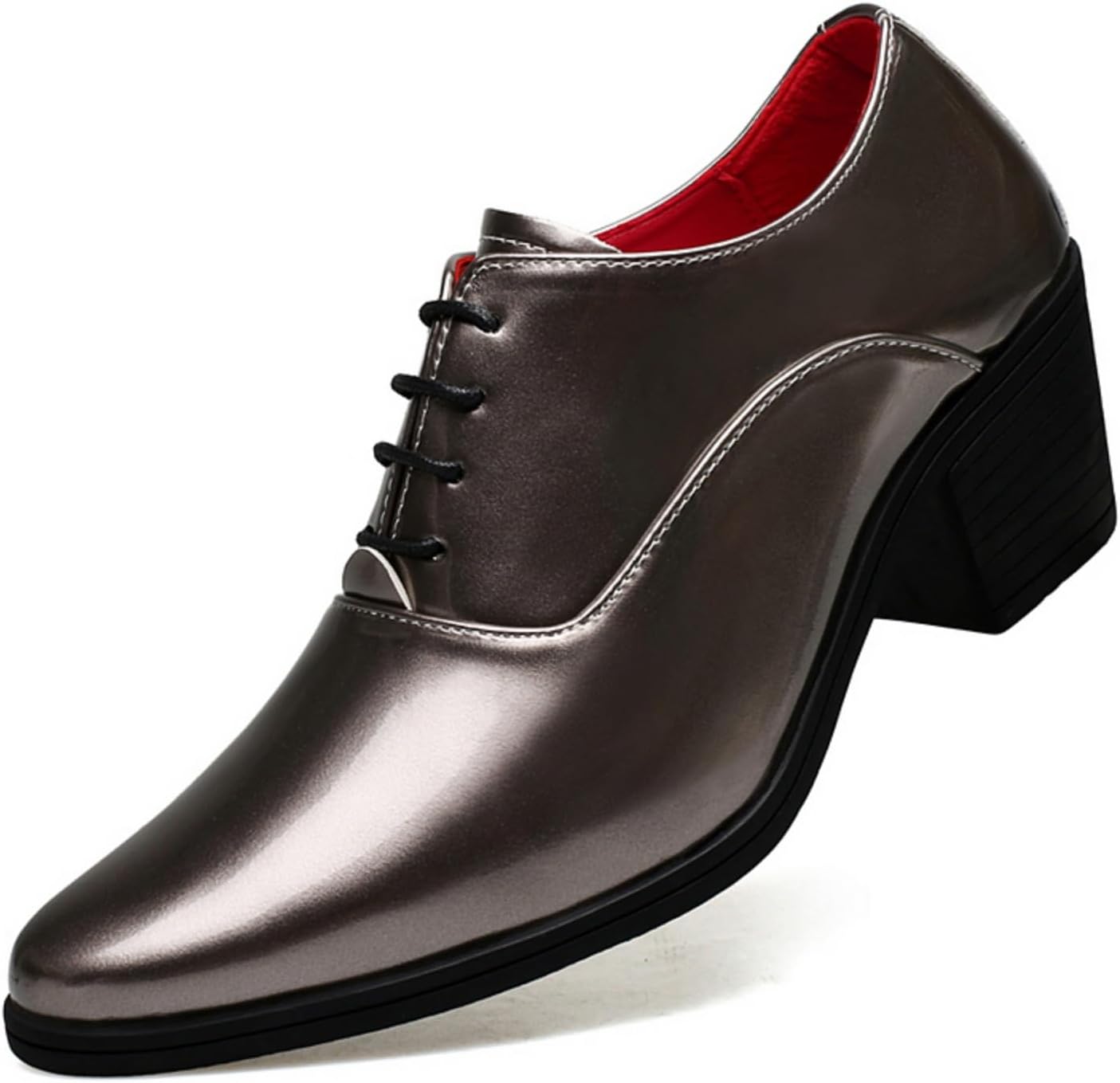 

Мужские блестящие оксфорды из лаковой кожи - заостренный носок, шнуровка, массивный каблук и красная подкладка для деловых встреч, свадеб, выпускных и официальных мероприятий Kelibasi