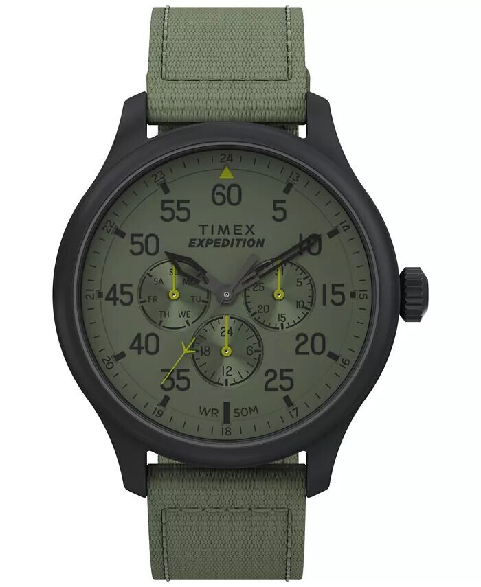 

Мужские часы Expedition Field Quartz с аналоговым зеленым материалом, круглые часы с ремешком 43 мм Timex, зеленый