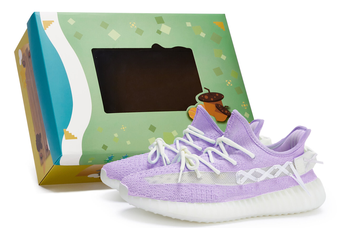 Yeezy Boost 350 V2 Антискользящие Износостойкие Низкие Повседневные Кроссовки Унисекс Белый Фиолетовый Adidas Originals, Фиолетовый Белый — фото 2