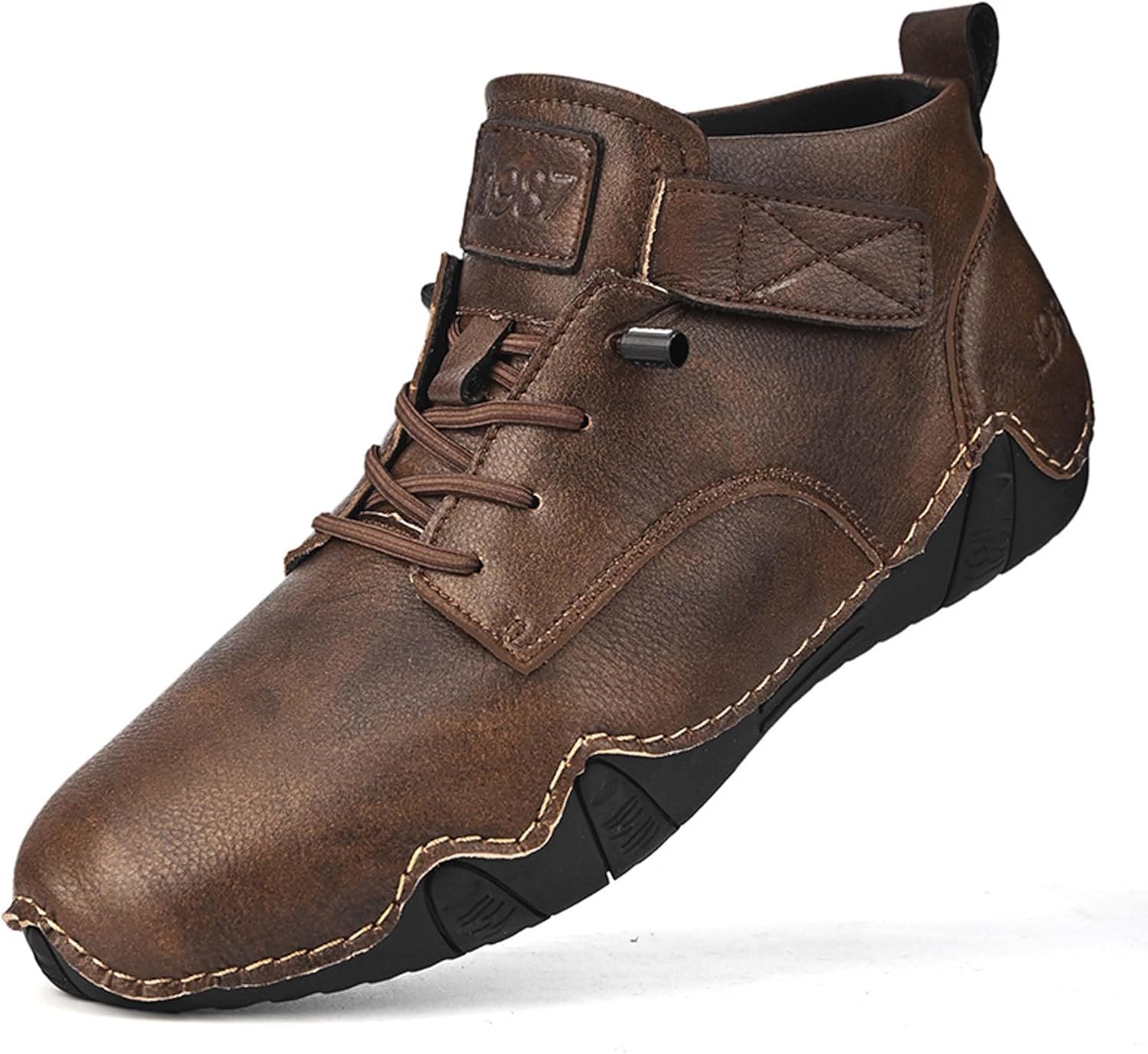 

Мужские премиальные прогулочные туфли из коровьей кожи, средней высоты, повседневные кроссовки, плоская обувь для вождения, ручная строчка, удобные, мягкие, нескользящие, долговечные, подходят для всех сезонов Generic, коричневый