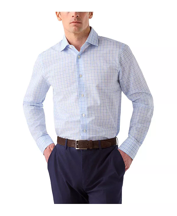 

Рубашка в клетку «Рейнольдс» из хлопка и льна, современный крой. Robert Talbott, синий