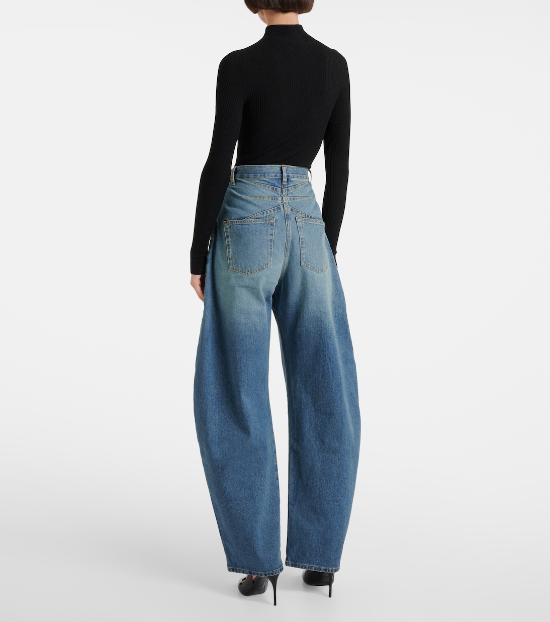 Джинсы с завышенной талией и расклешенными штанинами Alaïa, Bleu Vintage — фото 3