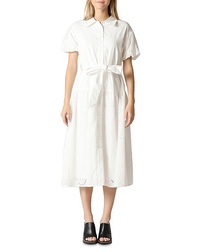 

Хлопковое платье миди с завязками на талии Gracia с люверсами, белый