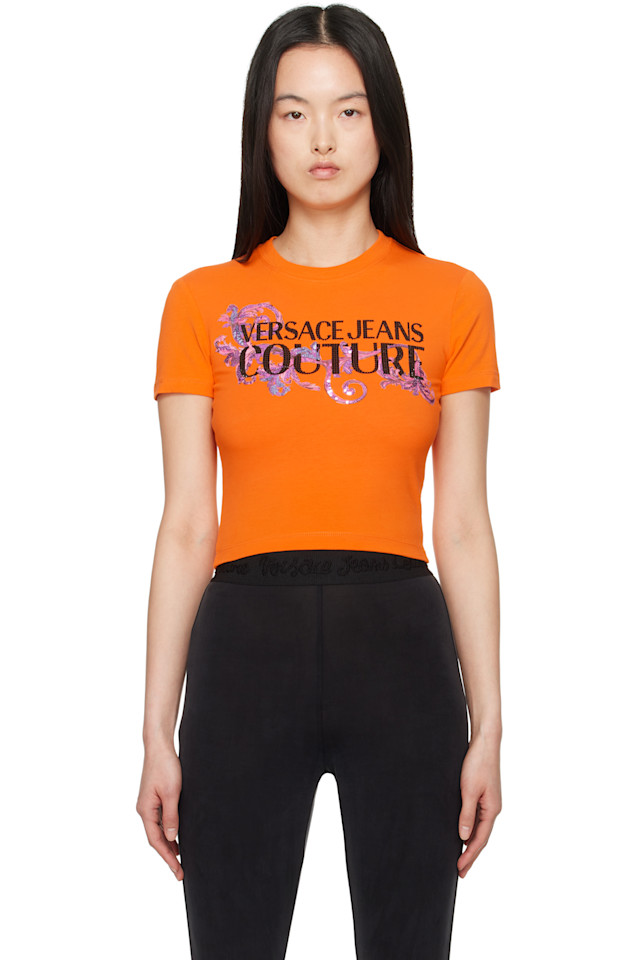 

Футболка с кристальным контуром Barocco Versace Jeans Couture, цвет tiger
