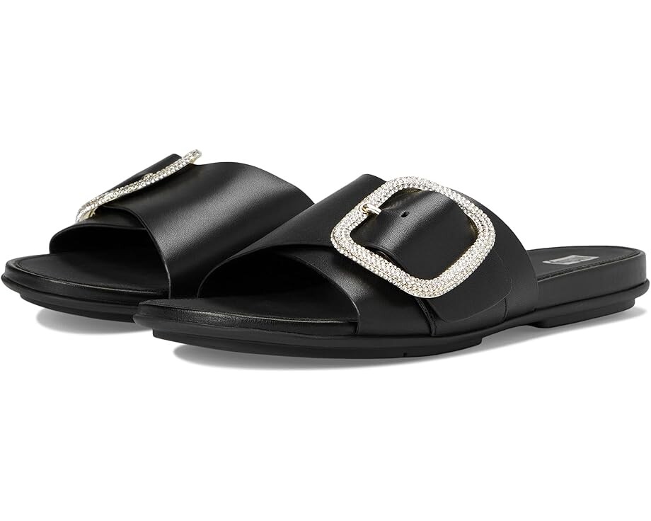 

Сандалии FitFlop Gracie Crystal Maxi-Buckle Leather Slides, черный