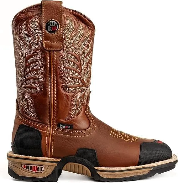Мужские ковбойские рабочие сапоги King Welt Buffalo Tan 10" из премиальной кожи с противоскользящей подошвой, стальным носком, квадратным мыском, без шнурков, с защитой носка и пятки от истирания - Светло-коричневые Generic — фото 3