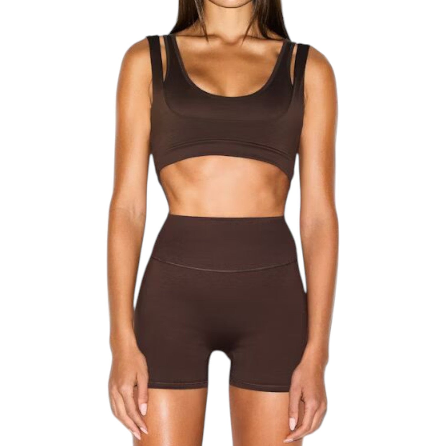 (WMNS) Nike x SKIMS Матовый бюстгальтер с двойными бретелями и вырезом «Темно-сепия» — фото 2