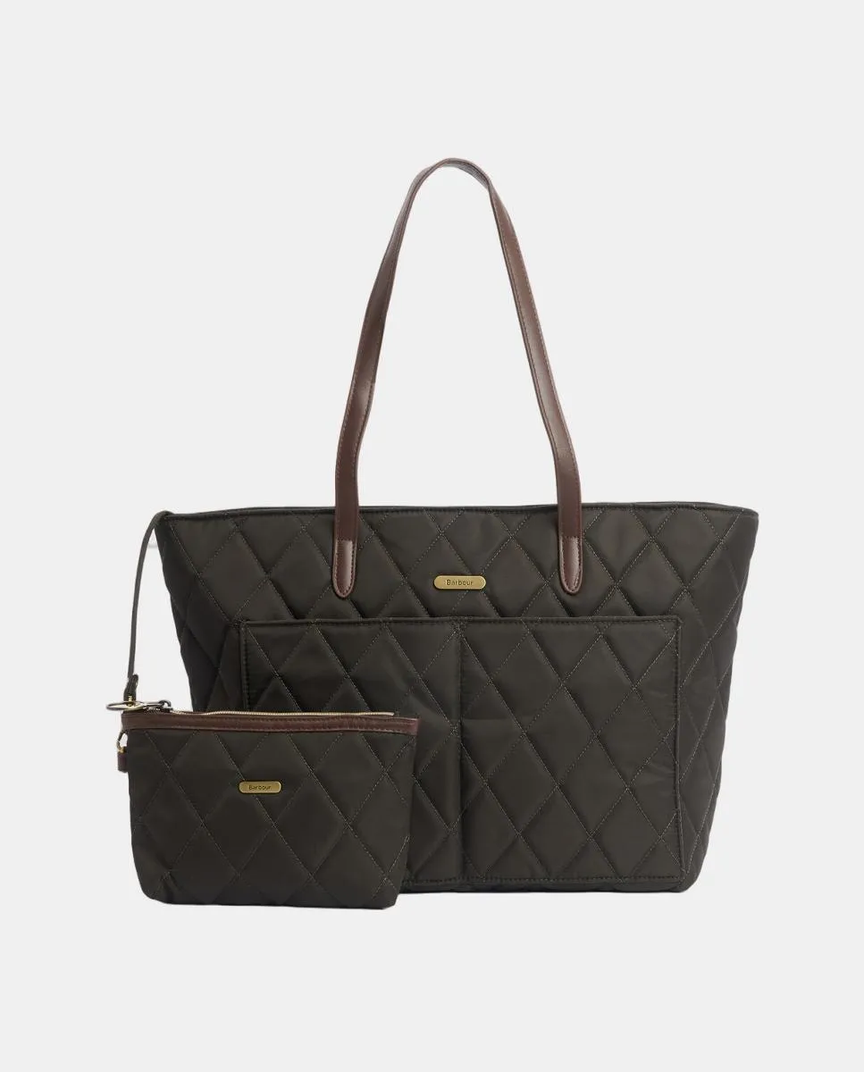 

Вощеная сумка-тоут с клетчатыми вставками Barbour, зеленый
