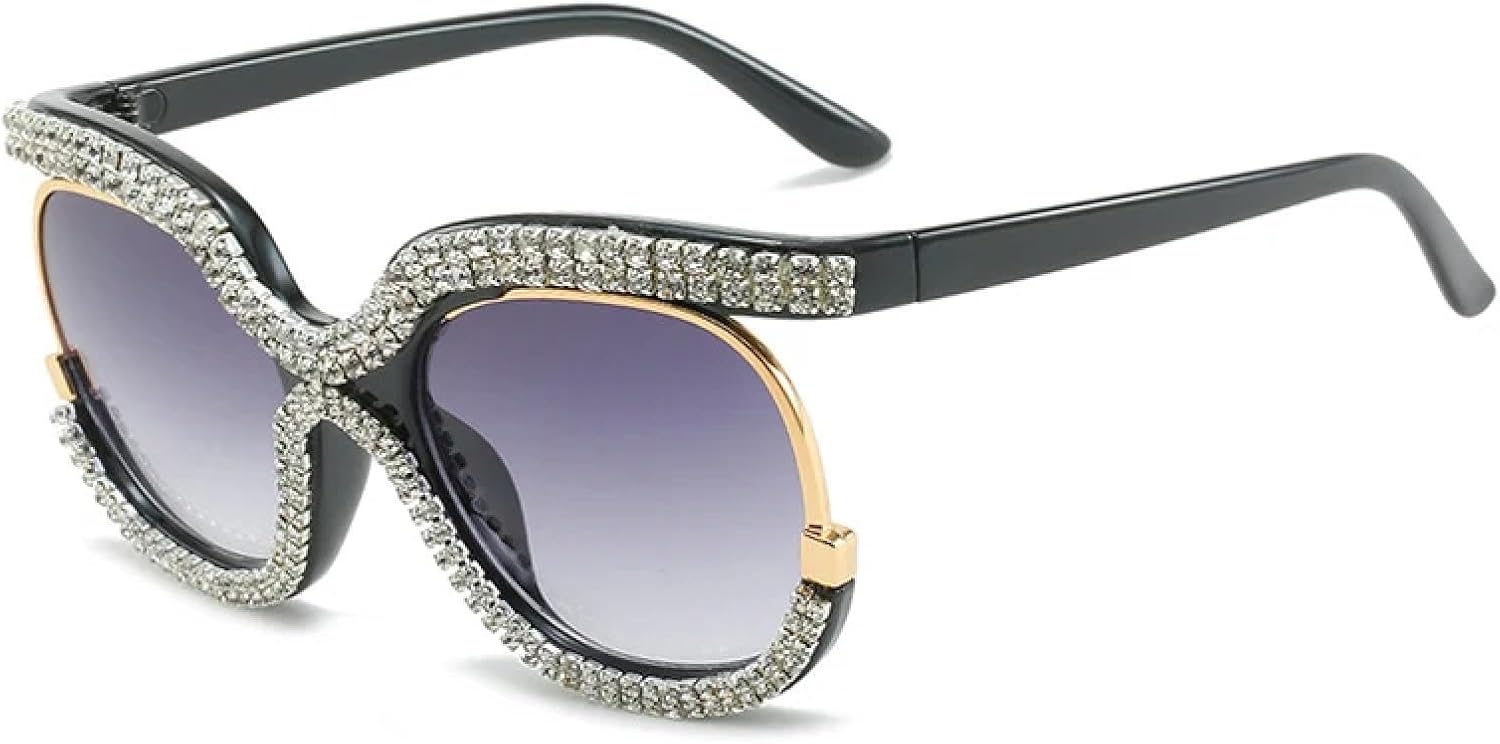 

Женские солнцезащитные очки со стразами, модные, в большой оправе, с бриллиантами и кристаллами, увеличенного размера, защита от УФ-излучения UV400 TVTBBVV, C1black-gray