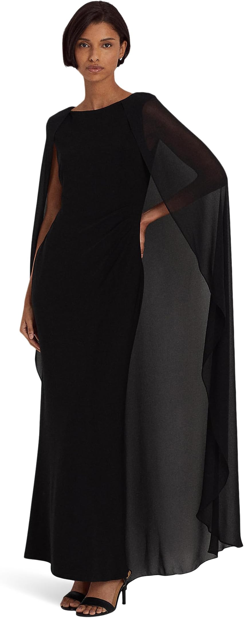 

Платье Lauren Ralph Lauren Georgette-Cape Jersey Gown, черный