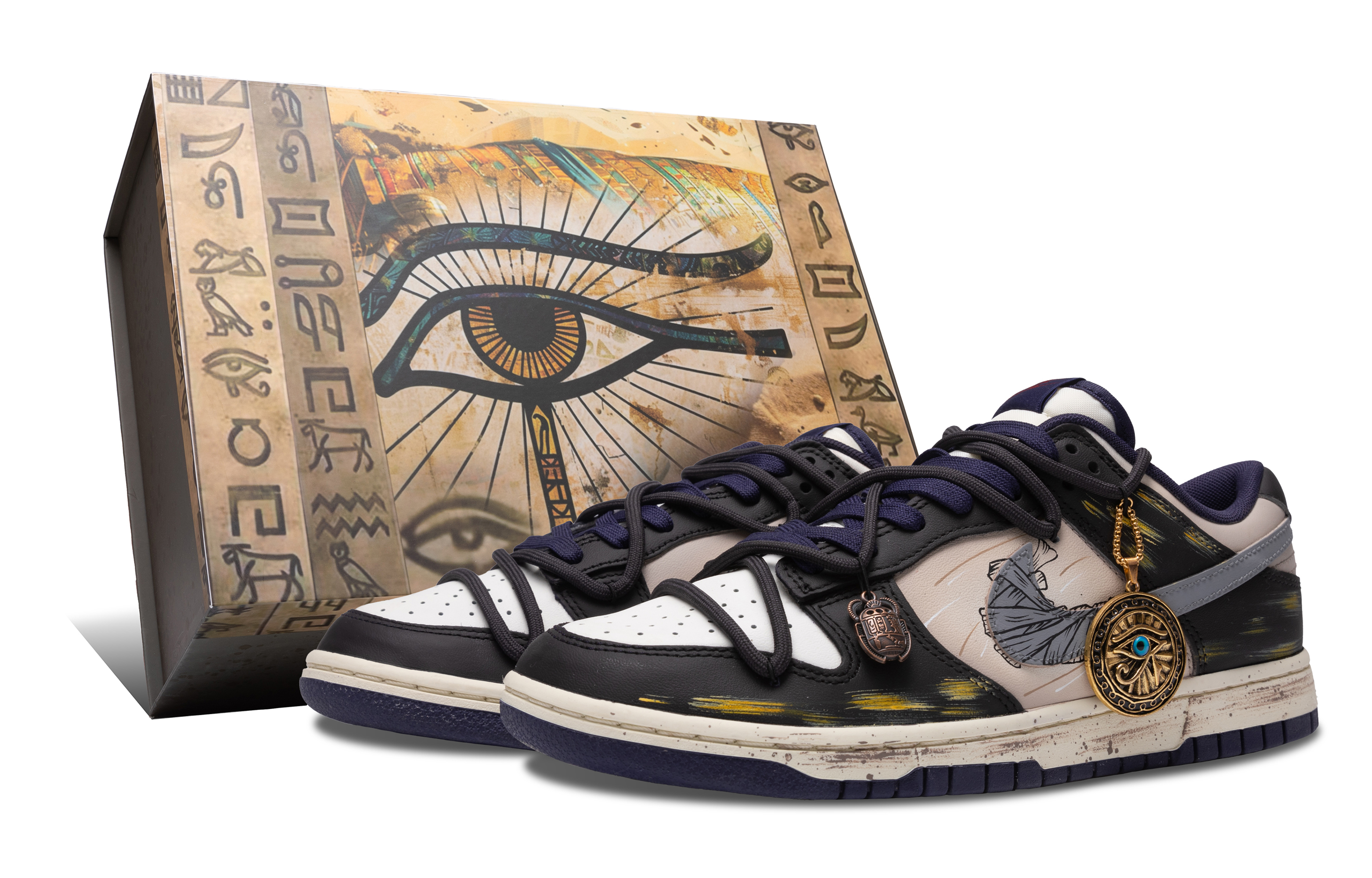 

Nike Кроссовки для скейтбординга Dunk Low Eye Of Horus, нескользящие, низкие, мужские, черные, белые, фиолетовые
