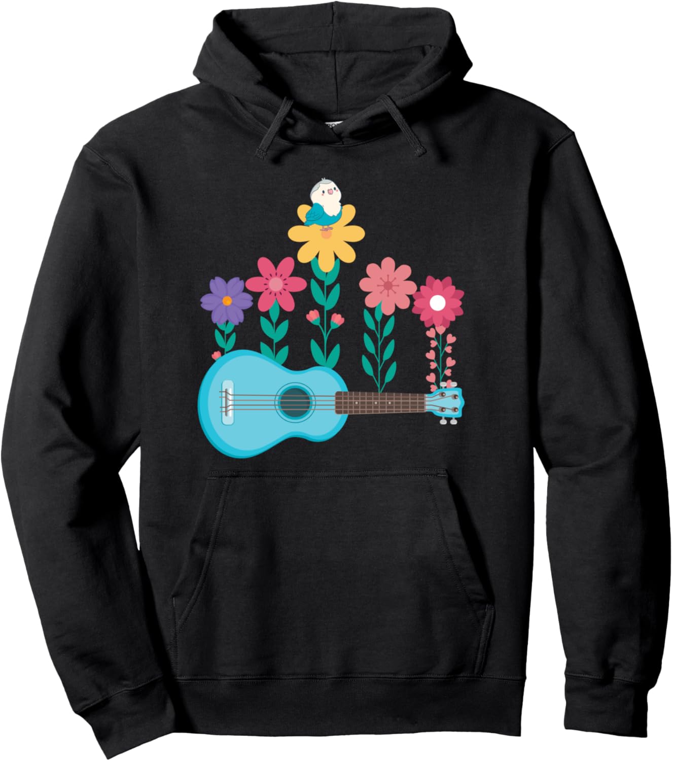 

Худи с цветочным рисунком укулеле, гавайского музыканта, акустической гавайской укулеле и гитары Music Ukulele Musical Instrument Guitarist Ukulele Guitar Gift, черный