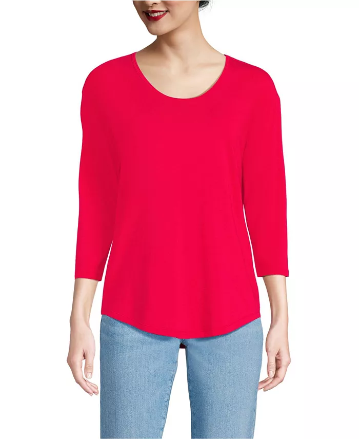 

Женская футболка с рукавом 3/4 из легкого джерси Shirttail Tee Lands' End, розовый