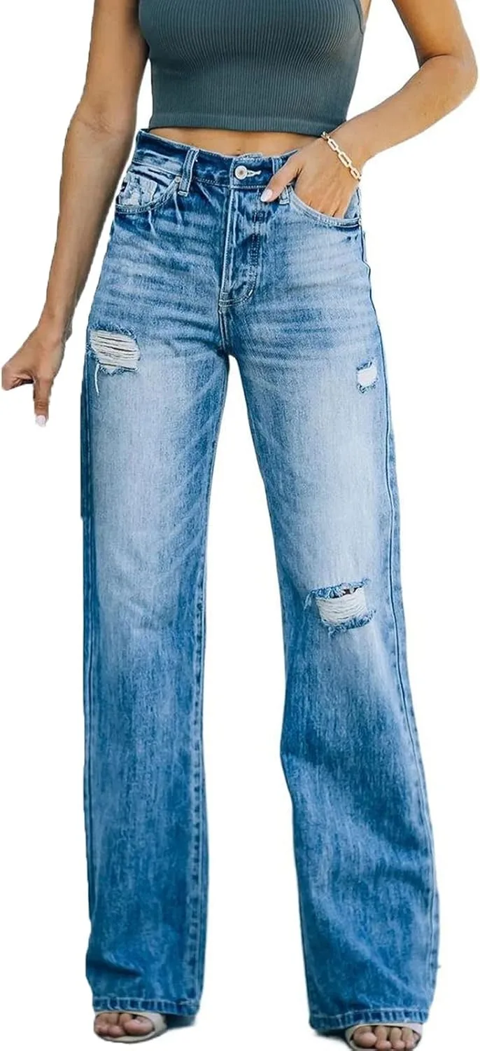 

Женские джинсы Casual Wide Leg с потертостями и дырками DGHM-JLMY