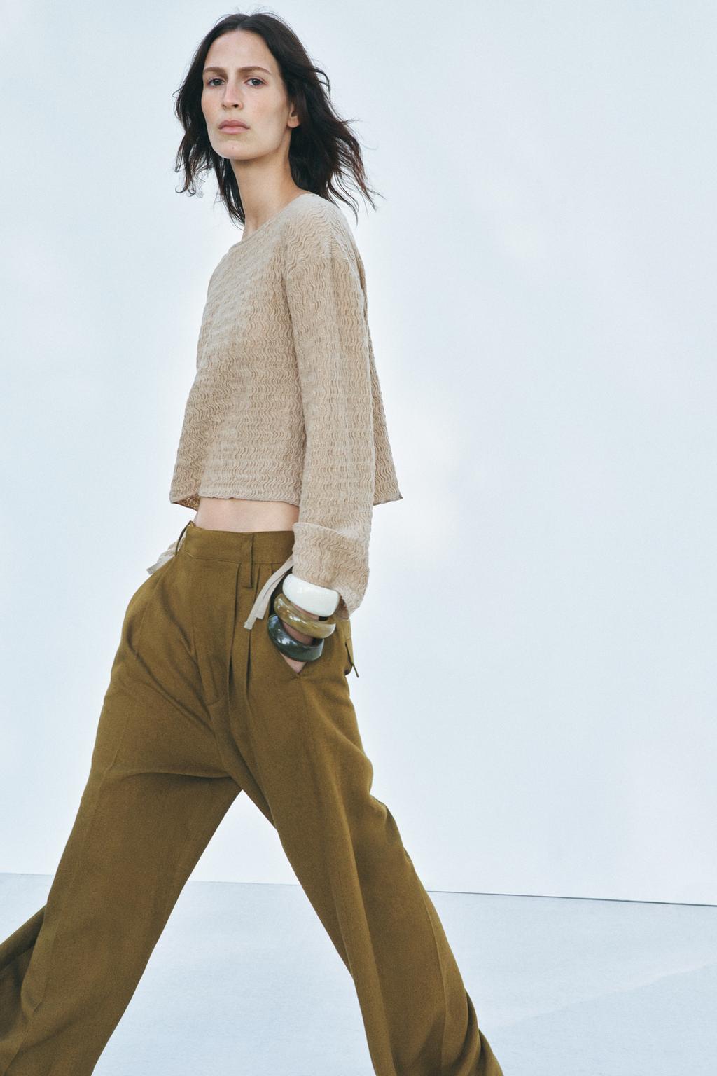 

Текстурированный топ с завязками ZARA, песочный