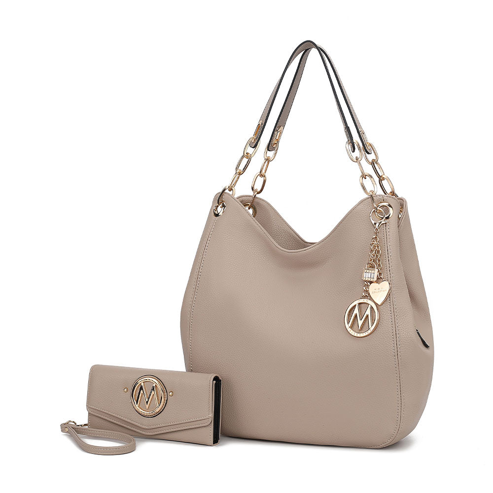 

Эшли, женская элегантная сумка-хобо и кошелек с запястьем, комплект из 2 предметов от Mia K MKF Collection By Mia K., Taupe