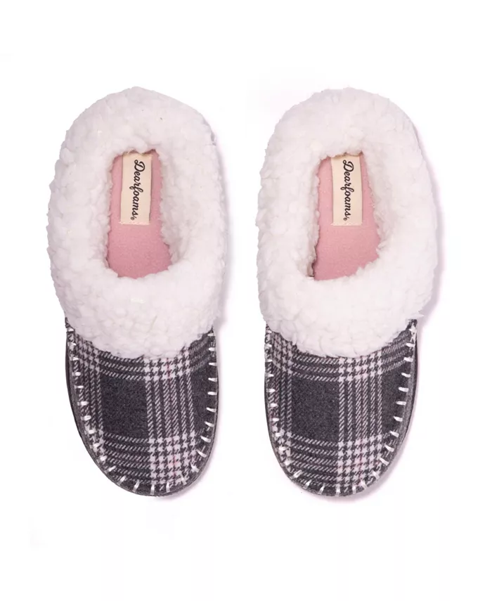 Женские тапочки Nyla Felted Plaid Moccasin Toe Clog House Dearfoams, серый — фото 3
