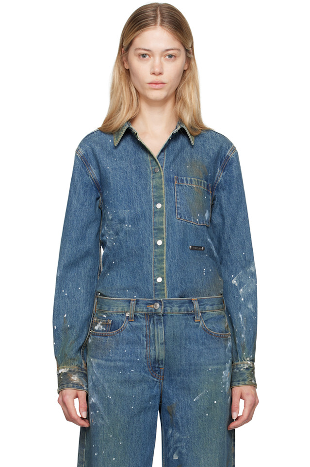 

Расписанная джинсовая рубашка Helmut Lang, индиго