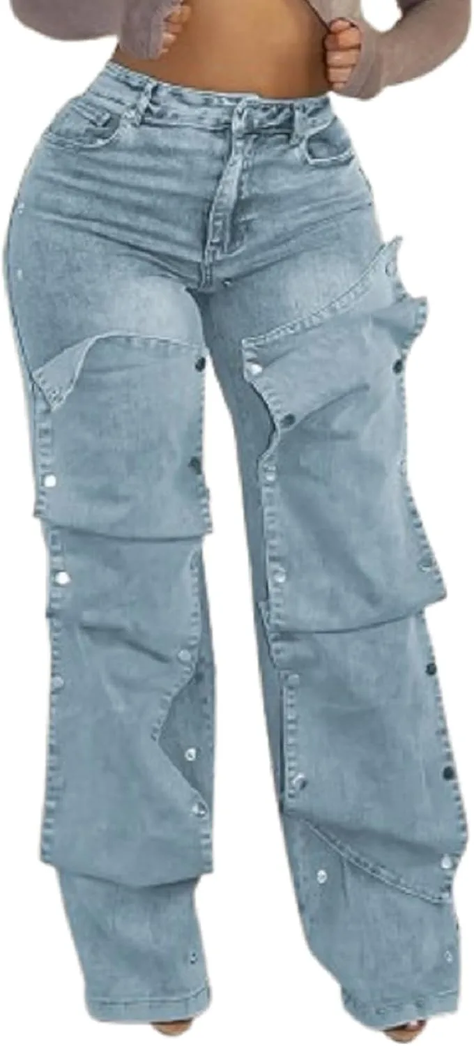 

Женские джинсы карго с высокой талией и прямым кроем JEKYUARA